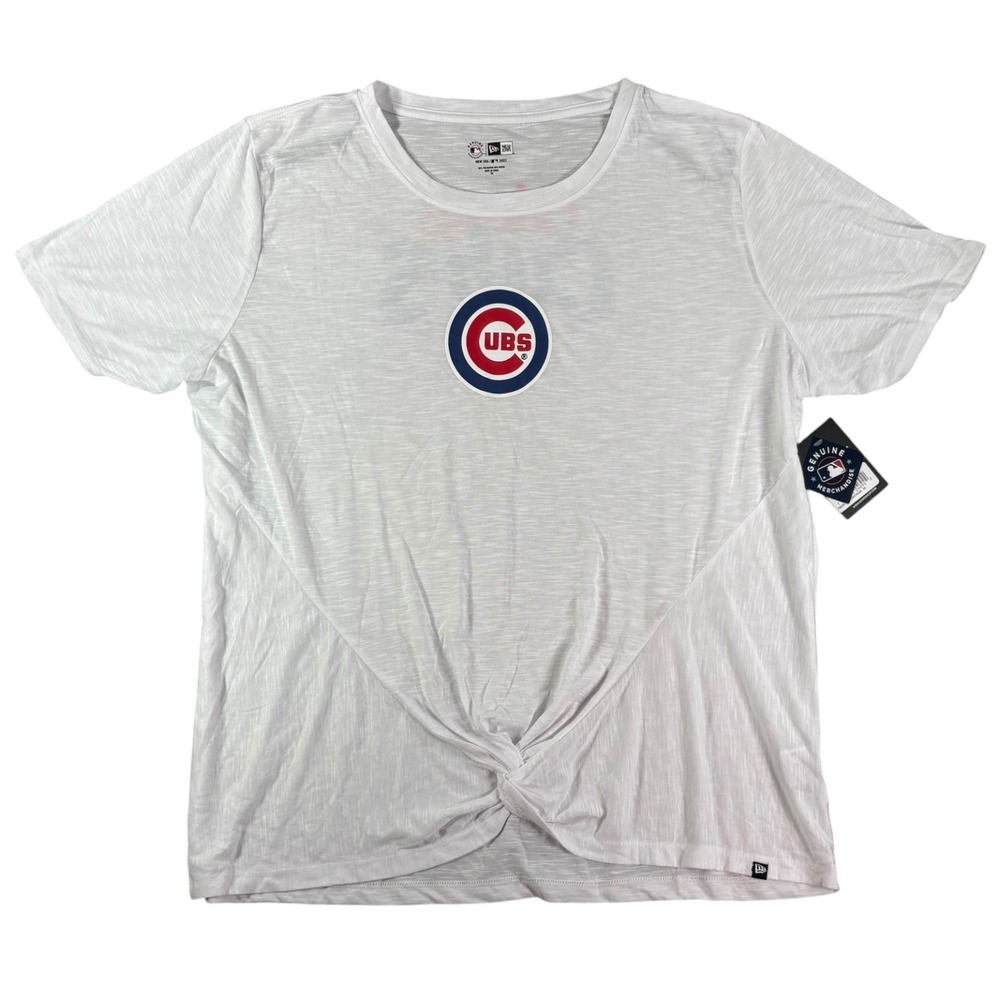 New Era Chicago Cubs MLB Twist Front T-Shirt Womens 3X White Slub Knit Tee NWT